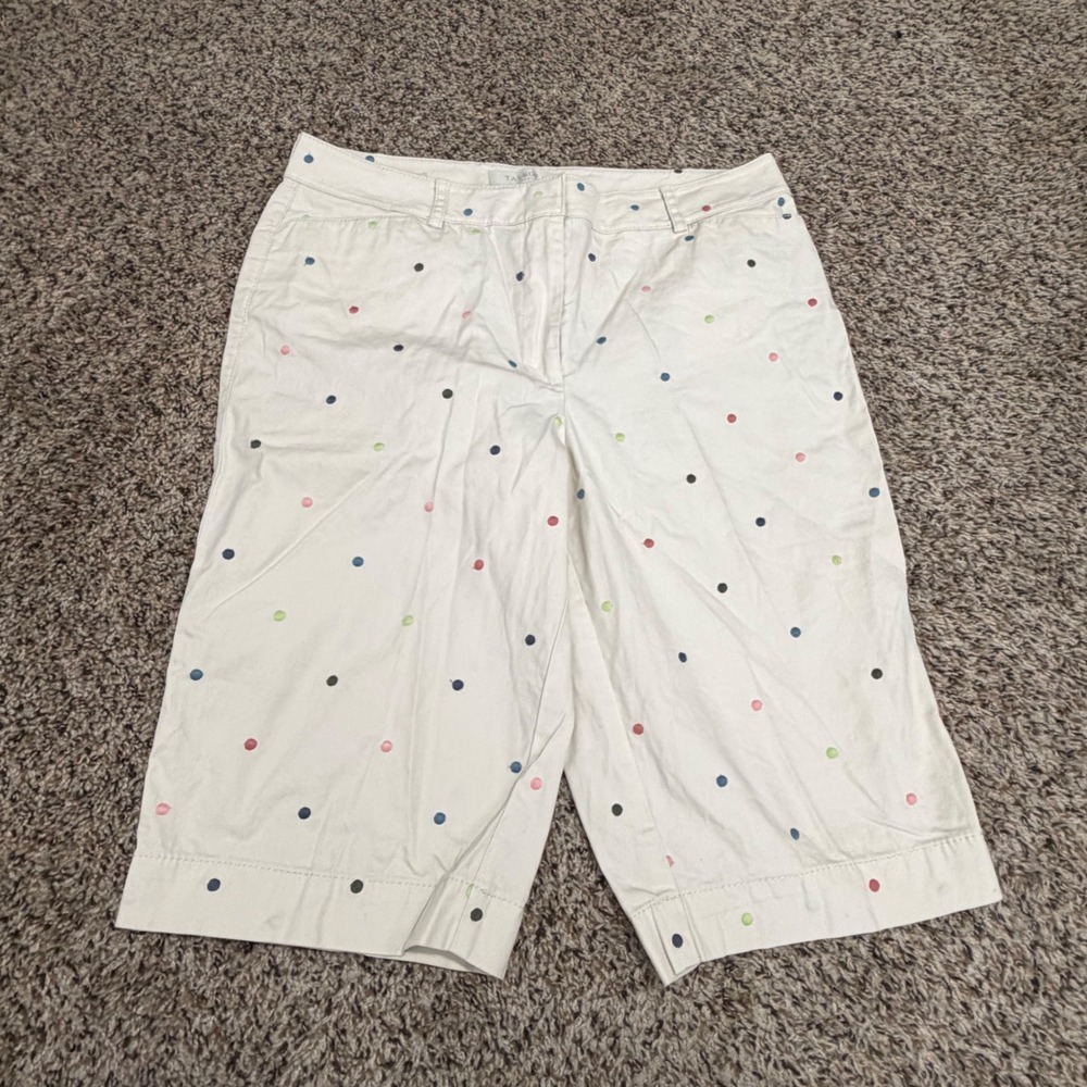 Talbots Heritage Cream Multi Polka Dot Walking Shorts Womens 8 Cotton Stretch